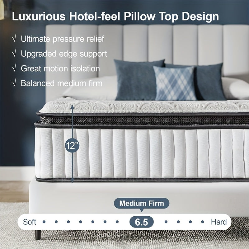 Memory Foam Mattress, Individual Pocket Springs, Thick Cushion Layer, Home Bedroom, Comfortable Support Elastic Sponge, Thick Latex Mattress, Zoned Support, Breathable Fabric, Master Bedroom, Easy - to - Clean, Bedroom Furniture, Comfortable Sleep