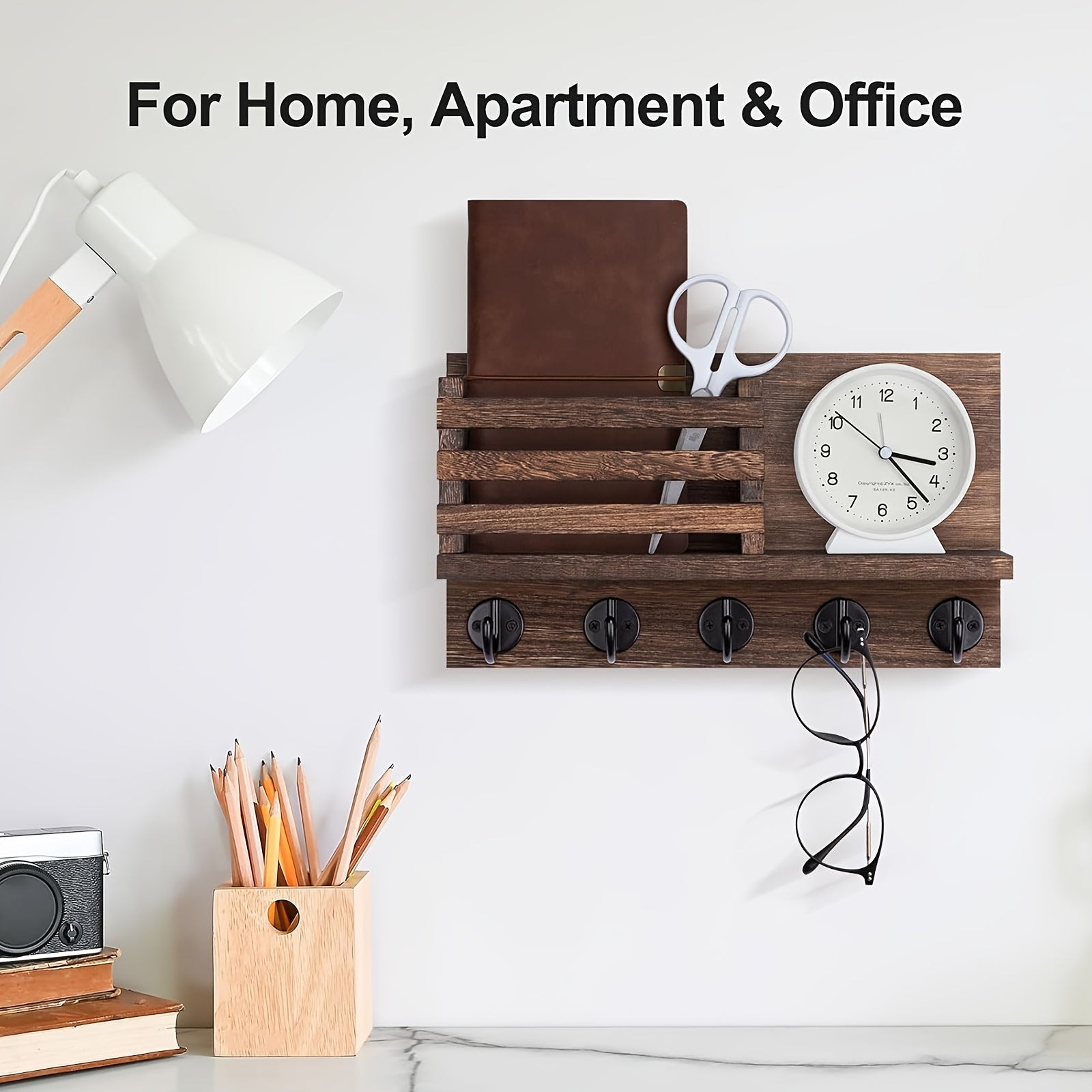 Wooden Wall Key Holder Decorative Wooden Wall Key Holder with 5 Metal Key Hooks - Paulownia Wood, Mounting Hardware and Installation Guide