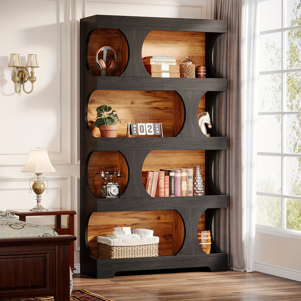 Modern Wooden Bookshelf 71-inch Heavy-Duty Modern Wooden Bookshelf - Dark Brown\u002FWood Grain, Space-Saving Design for Living Room, Office, Library - Sturdy Construction & Easy Assembly Required, Bookshelf Decor