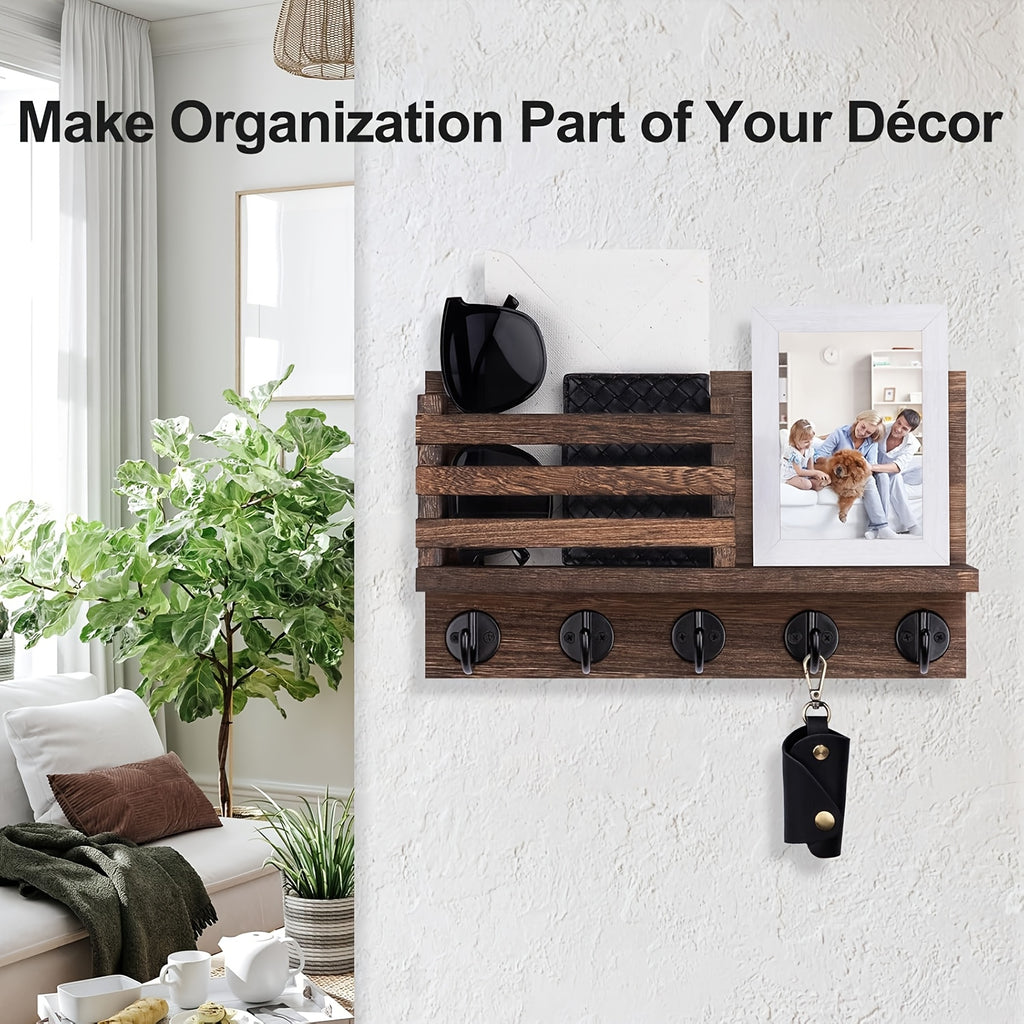 Wooden Wall Key Holder Decorative Wooden Wall Key Holder with 5 Metal Key Hooks - Paulownia Wood, Mounting Hardware and Installation Guide