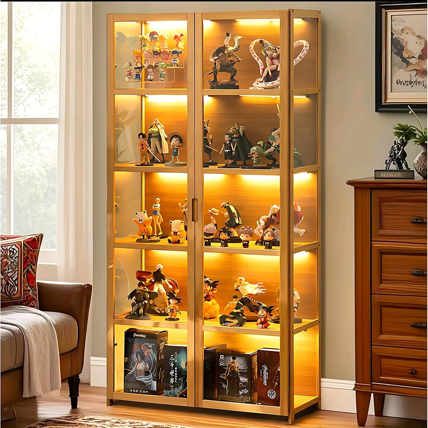 Display Cabinet 5-Tier Memorabilia Display Case - Versatile Organizer with Acrylic Glass Doors for Collectibles, Toy Organizers Rack, Books, And Kitchenware | Ideal Gift for Decor