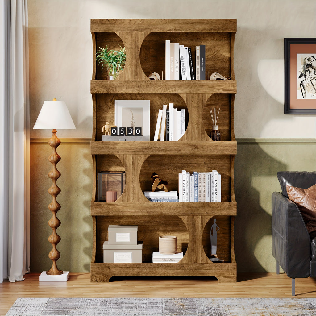Modern Wooden Bookshelf 71-inch Heavy-Duty Modern Wooden Bookshelf - Dark Brown\u002FWood Grain, Space-Saving Design for Living Room, Office, Library - Sturdy Construction & Easy Assembly Required, Bookshelf Decor