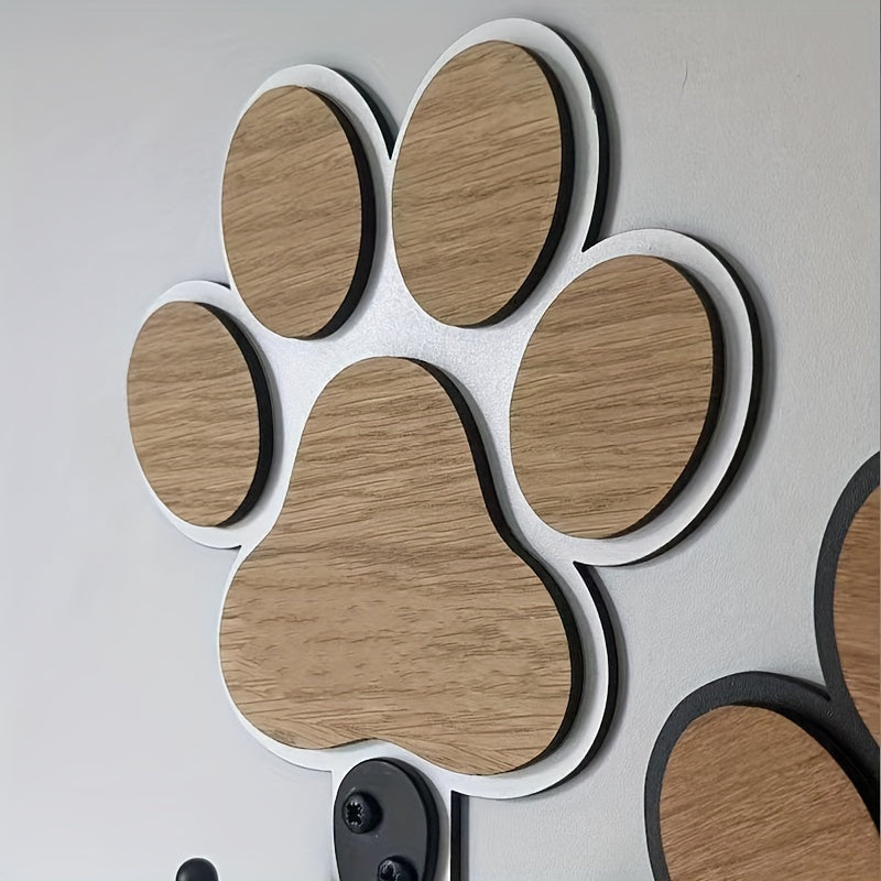 1pc Chic Wooden Paw Print Wall Hook - Polished Finish, Handcrafted Towel & Clothes Hanger for Bedroom and Bathroom Decor