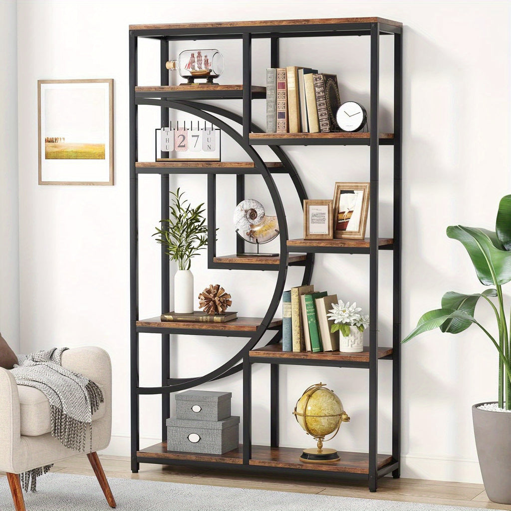 Industrial Bookshelf Tall 5 Tier Industrial Bookshelf - Freestanding Display Shelf Storage Organizer with 9-Open Storage Shelf for Living Room, Bedroom, Standing Shelf