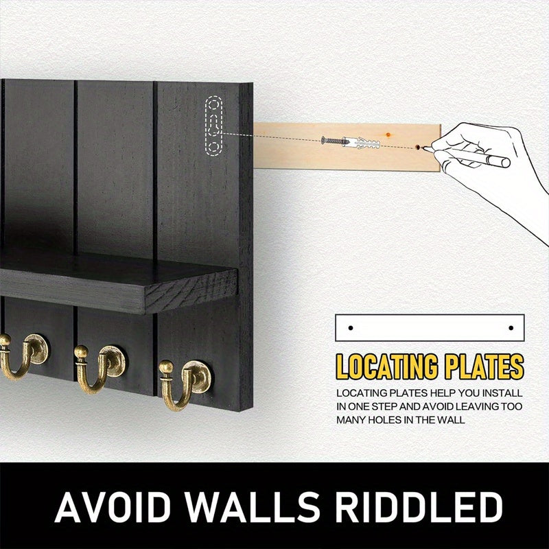 1pc Wall Mounted Wooden Key Rack with 7 Key Hooks Wall Mounted Storage Rack, Entry Key Rack Shelf, Mail Decorations Sundries Multi-Purpose Storage Organizer, Home Design Shelf for Family Room Wall Decoration