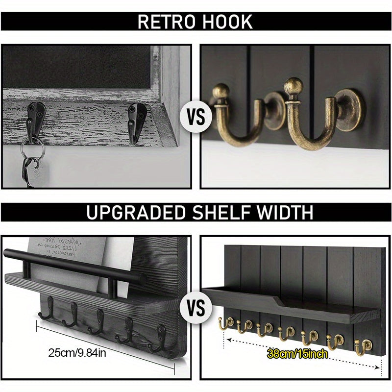 1pc Wall Mounted Wooden Key Rack with 7 Key Hooks Wall Mounted Storage Rack, Entry Key Rack Shelf, Mail Decorations Sundries Multi-Purpose Storage Organizer, Home Design Shelf for Family Room Wall Decoration