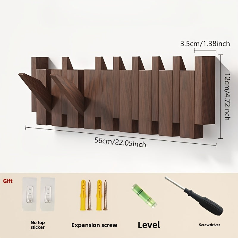 Creative Piano Key Wall Hook - Foldable Hanging Storage Rack For Clothes And Hats, Solid Wood Hanger For Bedroom, Entrance, Mud Room, Wall Decor Aesthetic Room Decoration