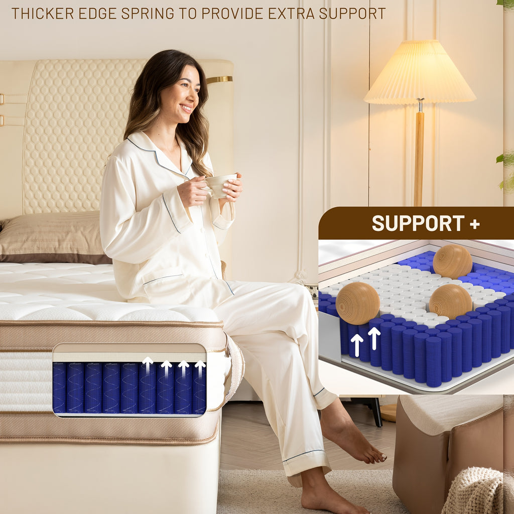 14 Inch Hybrid Medium Hardness Memory Sponge Mattress with Motion Isolation, Edge Support, Flame Retardant Protection, And Optimal Lumbar Support, Providing You with A Comfortable Sleeping Environment. Available In Full, Queen, And King Sizes