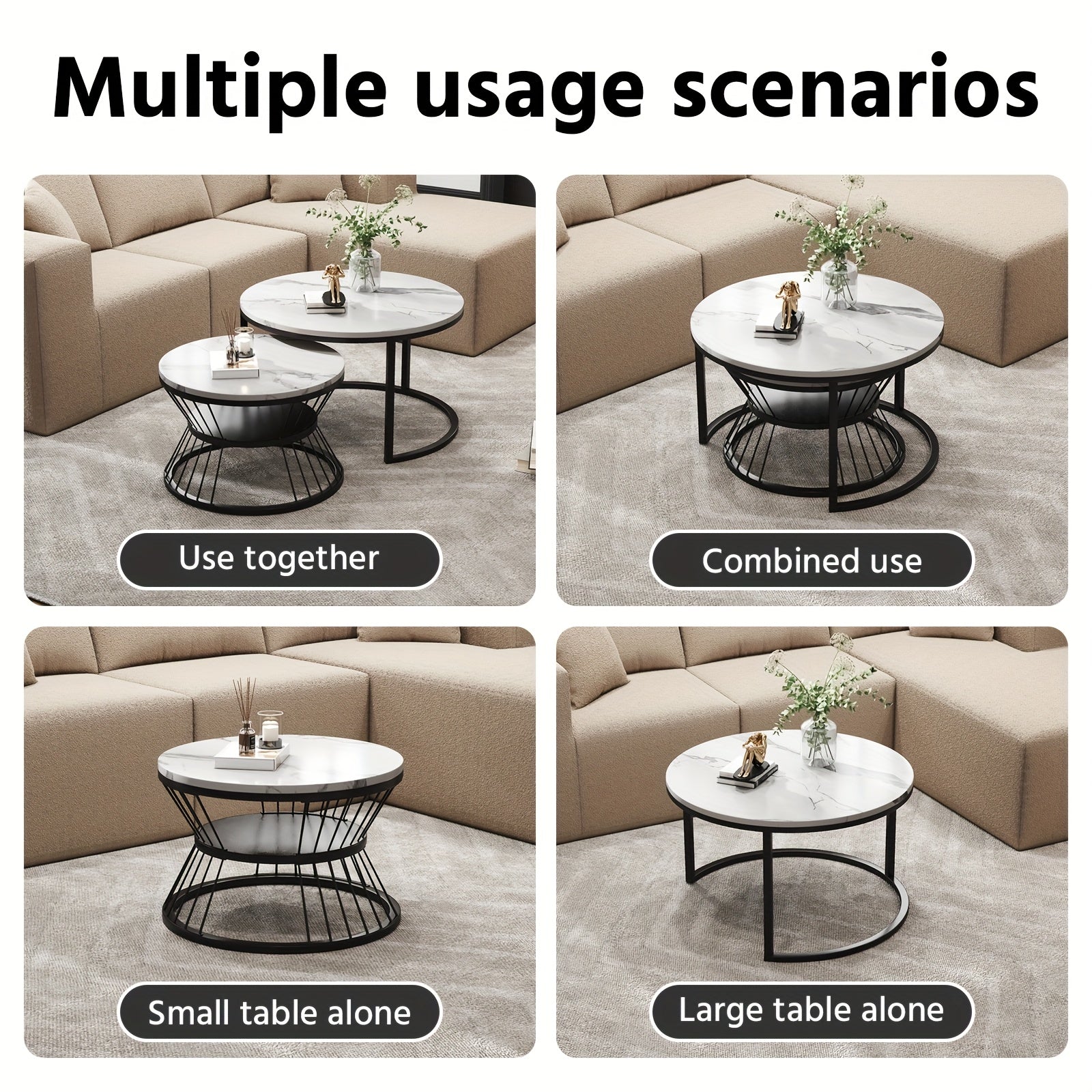 Nesting Coffee Table Black Set of 2, 27.5\