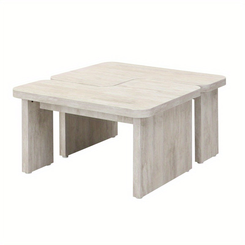47.24*23.62 inch and 35.43*31.49 inch Rectangle Wood Detachable Coffee Table Single L Shape Farmhouse Coffee Table for Dining Room Garden white