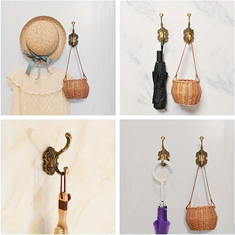 1\u002F2pcs Antique Brass Vintage Coat Hooks - Heavy Duty Wall Hooks for Hanging Purse, Hat, Keys, Clothes, Curtain, Unique Bathroom