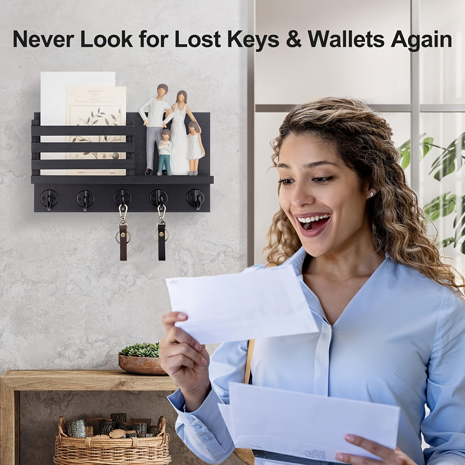 Wooden Wall Key Holder Decorative Wooden Wall Key Holder with 5 Metal Key Hooks - Paulownia Wood, Mounting Hardware and Installation Guide