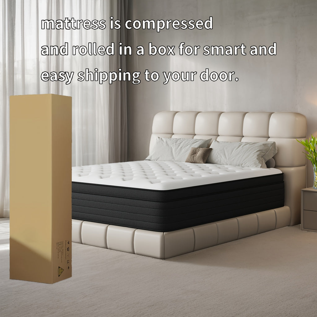 Memory Sponge 12 Inch Mattress\u002FMemory Sponge\u002FBlack And White Splicing Style\u002FErgonomic Design, Air Experience, Leisure Vacation, Soft, Comfortable And Healthy, with Built-in Springs.