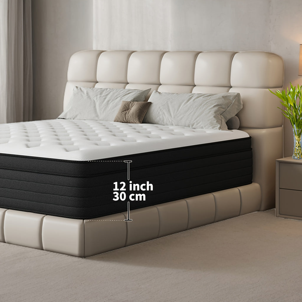 Memory Sponge 12 Inch Mattress\u002FMemory Sponge\u002FBlack And White Splicing Style\u002FErgonomic Design, Air Experience, Leisure Vacation, Soft, Comfortable And Healthy, with Built-in Springs.