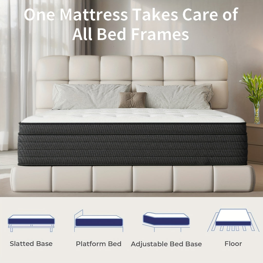 Memory Sponge 12 Inch Mattress\u002FMemory Sponge\u002FBlack And White Splicing Style\u002FErgonomic Design, Air Experience, Leisure Vacation, Soft, Comfortable And Healthy, with Built-in Springs.