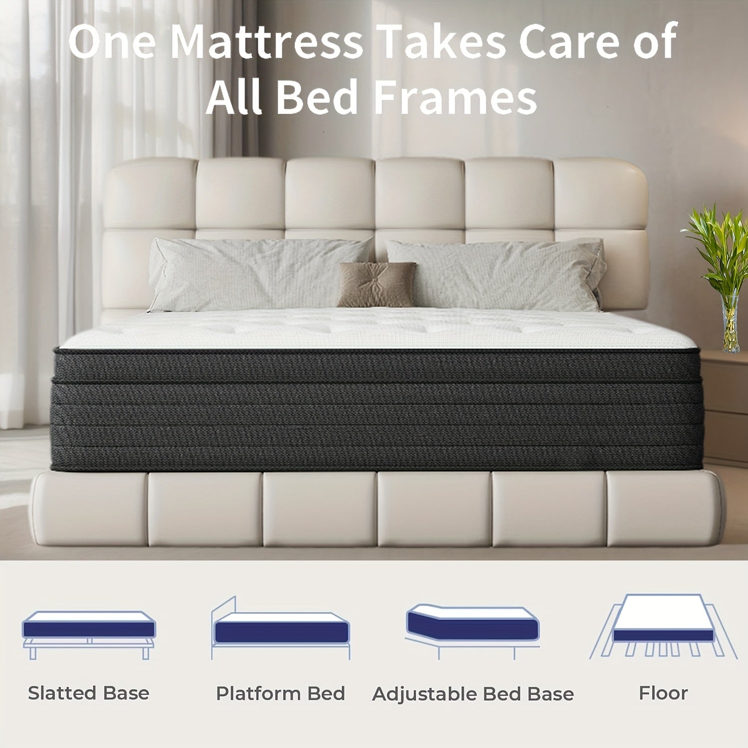 Memory Sponge 12 Inch Mattress\u002FMemory Sponge\u002FBlack And White Splicing Style\u002FErgonomic Design, Air Experience, Leisure Vacation, Soft, Comfortable And Healthy, with Built-in Springs.