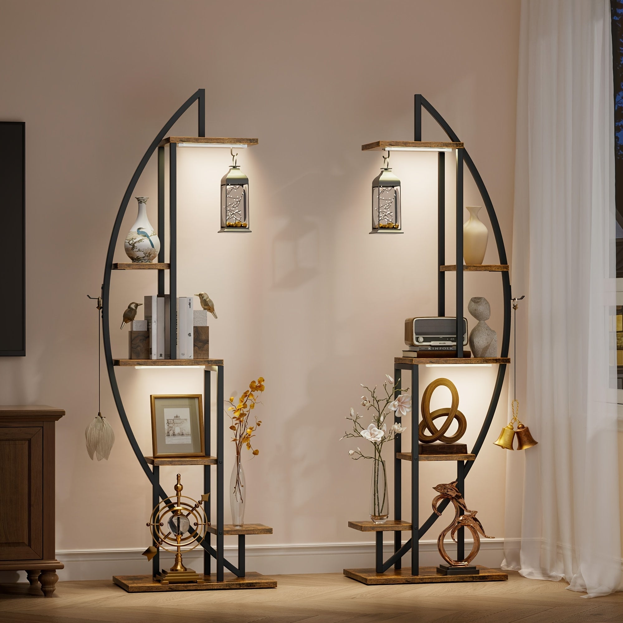 2pcs Bookshelf With Light, 6-tier Display Stands, 63\