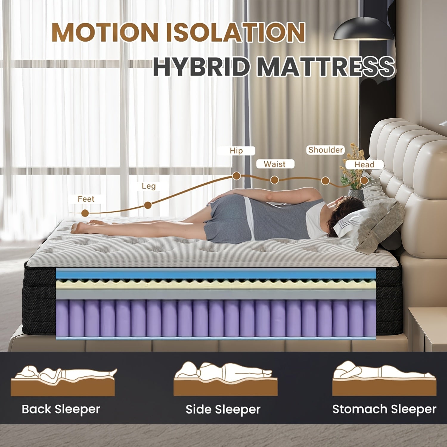 Memory Sponge 12 Inch Mattress\u002FMemory Sponge\u002FBlack And White Splicing Style\u002FErgonomic Design, Air Experience, Leisure Vacation, Soft, Comfortable And Healthy, with Built-in Springs.