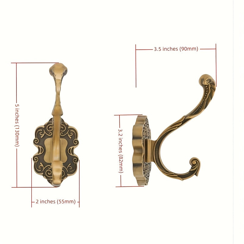 1\u002F2pcs Antique Brass Vintage Coat Hooks - Heavy Duty Wall Hooks for Hanging Purse, Hat, Keys, Clothes, Curtain, Unique Bathroom