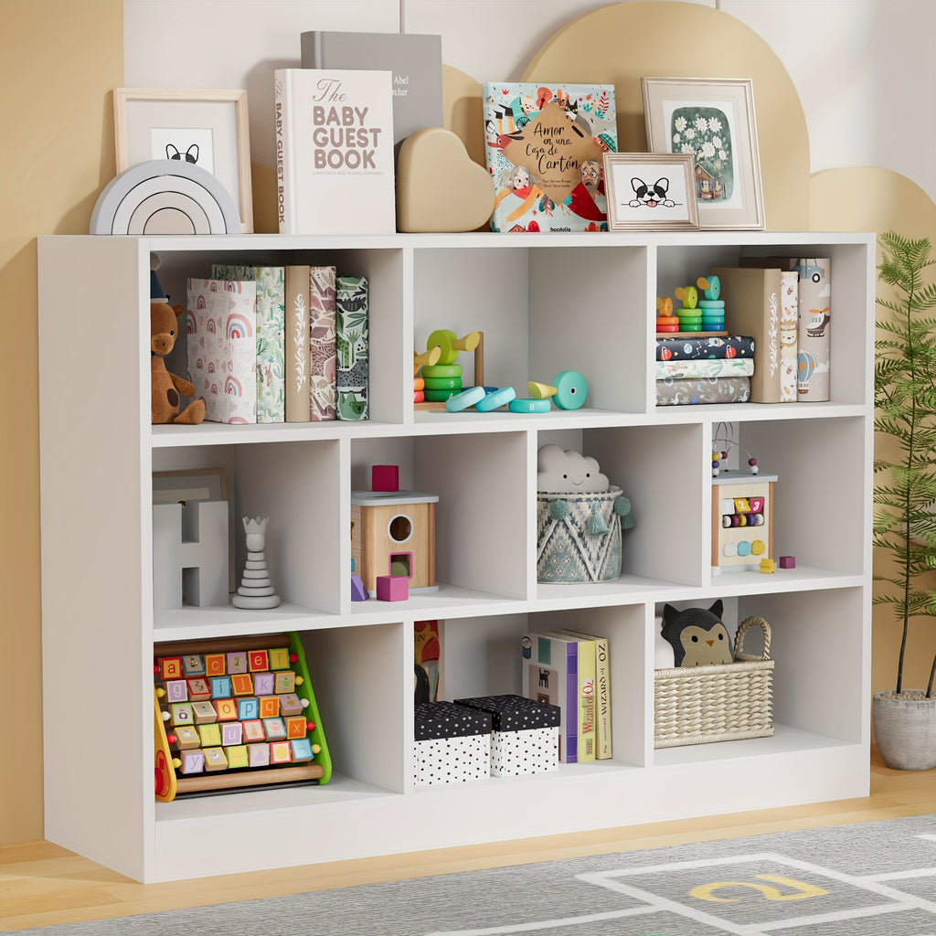 ClickClack Bookshelf, 3-Tier Open Shelf Bookcase, 10 Cube Storage Organizer with Anti-Tilt Device for Bedroom, Living Room