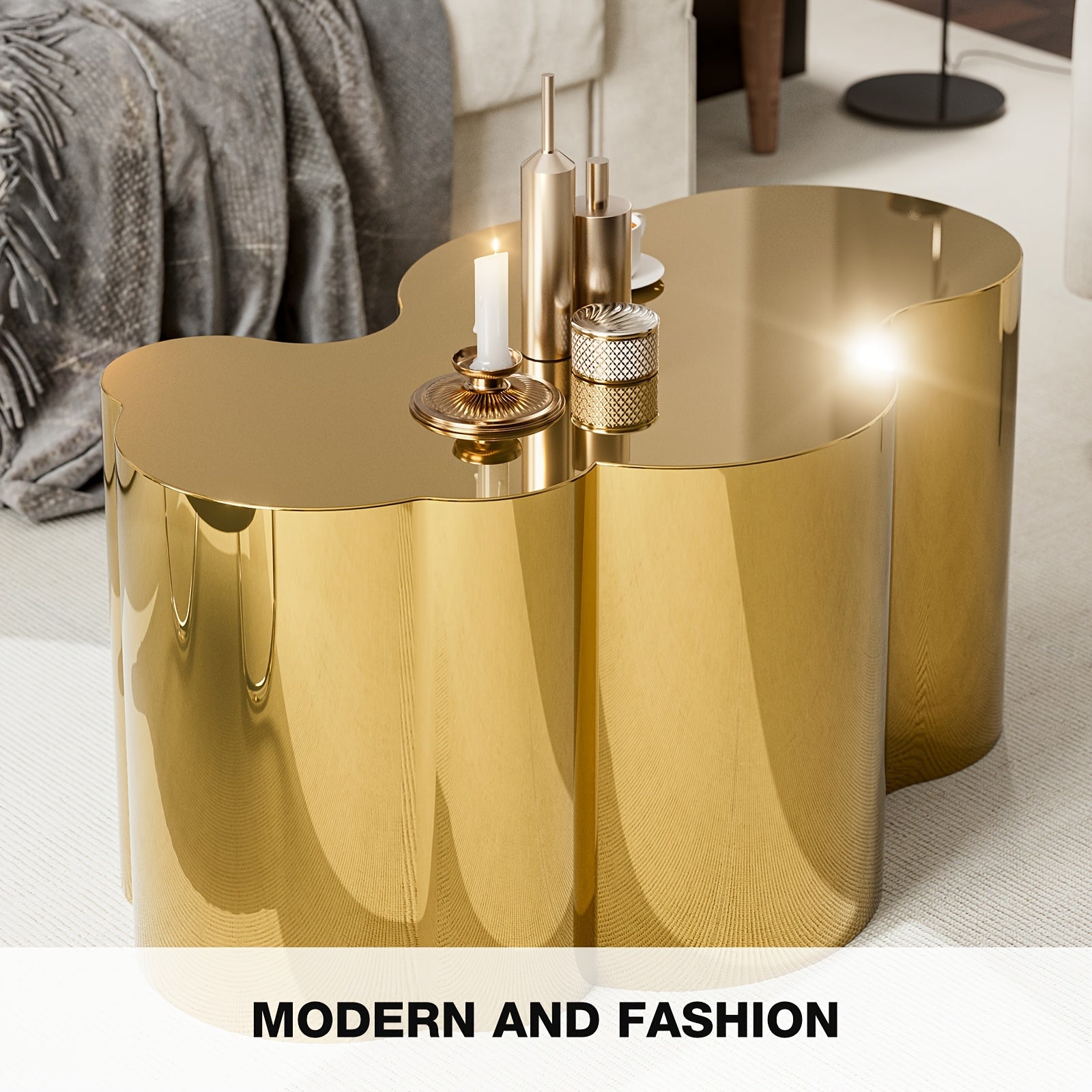 Modern Golden Stainless Coffee Table, Large Cloud Fashion Design Accent Table for Living Room Bedroom - Large\u002FSmall