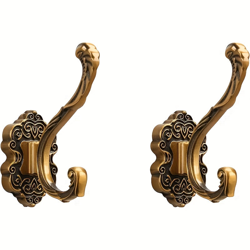 1\u002F2pcs Antique Brass Vintage Coat Hooks - Heavy Duty Wall Hooks for Hanging Purse, Hat, Keys, Clothes, Curtain, Unique Bathroom