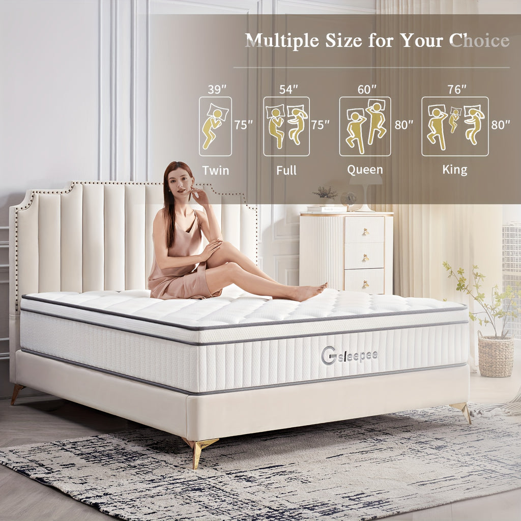 Gsleepee Hybrid Memory Foam Mattress - Twin\u002FFull\u002FQueen\u002FKing Size, Soft & Comfortable with Medium Firm Support, Motion Isolation, Allergy-Friendly, Quiet Sleep, Easy Transport in a Box, Available in 8\u002F10\u002F12\u002F14 Inch Thicknesses