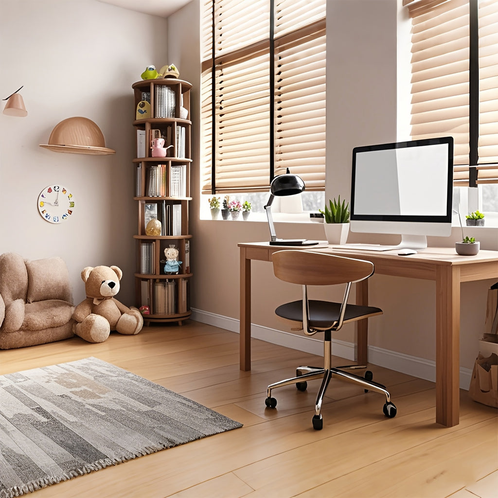 Furniture For Home Solid Wood Rotating Bookshelf With Brake Wheels In Classic Walnut, 360° Display 6 Tier Stackable Spinning Bookshelf Tower, Revolving Bookcase For Small Space Free Shipping