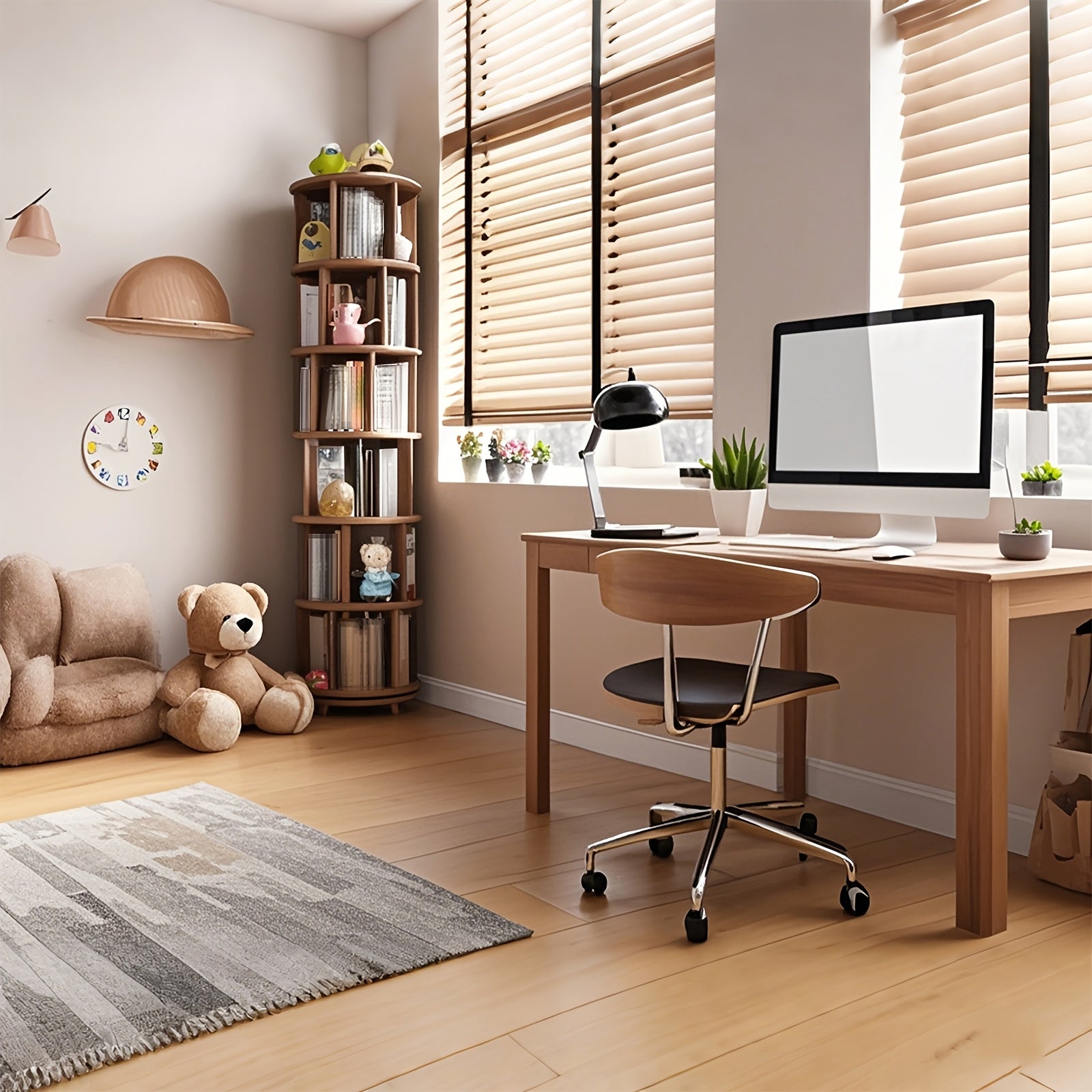 Furniture For Home Solid Wood Rotating Bookshelf With Brake Wheels In Classic Walnut, 360° Display 6 Tier Stackable Spinning Bookshelf Tower, Revolving Bookcase For Small Space Free Shipping