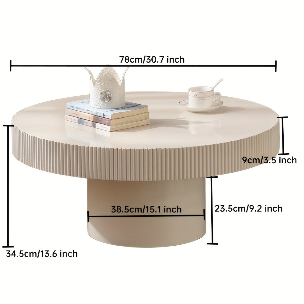 Elegant White Round Drum Coffee Table – Mid-Century Modern Design, Sturdy Circular Pedestal Base with Fluted Edges, Ideal for Living Room or Farmhouse Decor, Farmhouse Coffee Table|Minimalist Design|Sturdy Pedestal Base, Coffee Table for Living Room