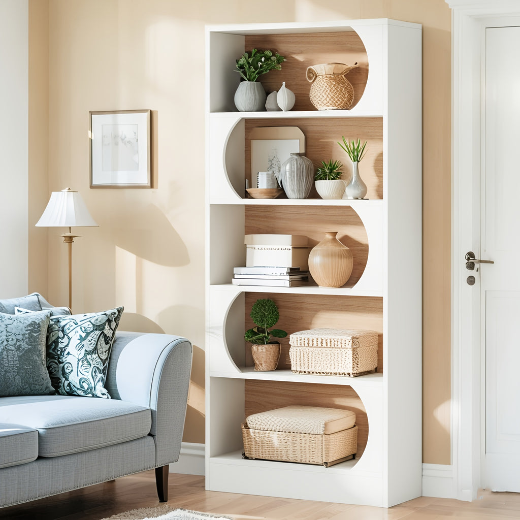 5 Tier Bookcase, Farmhouse Book Shelf with Storage, 70.87\