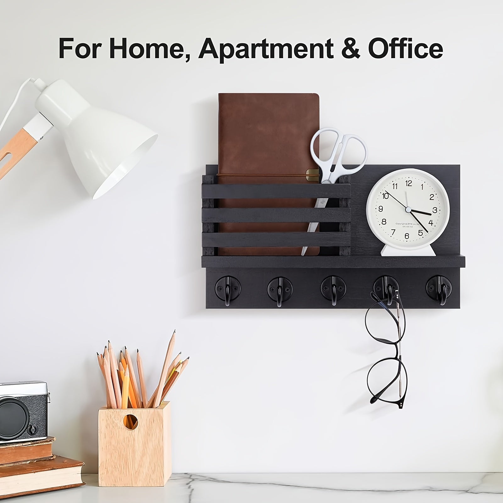 Wooden Wall Key Holder Decorative Wooden Wall Key Holder with 5 Metal Key Hooks - Paulownia Wood, Mounting Hardware and Installation Guide