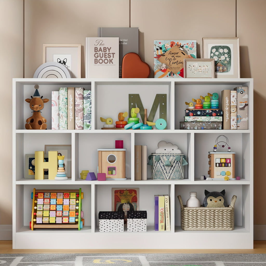 ClickClack Bookshelf, 3-Tier Open Shelf Bookcase, 10 Cube Storage Organizer with Anti-Tilt Device for Bedroom, Living Room