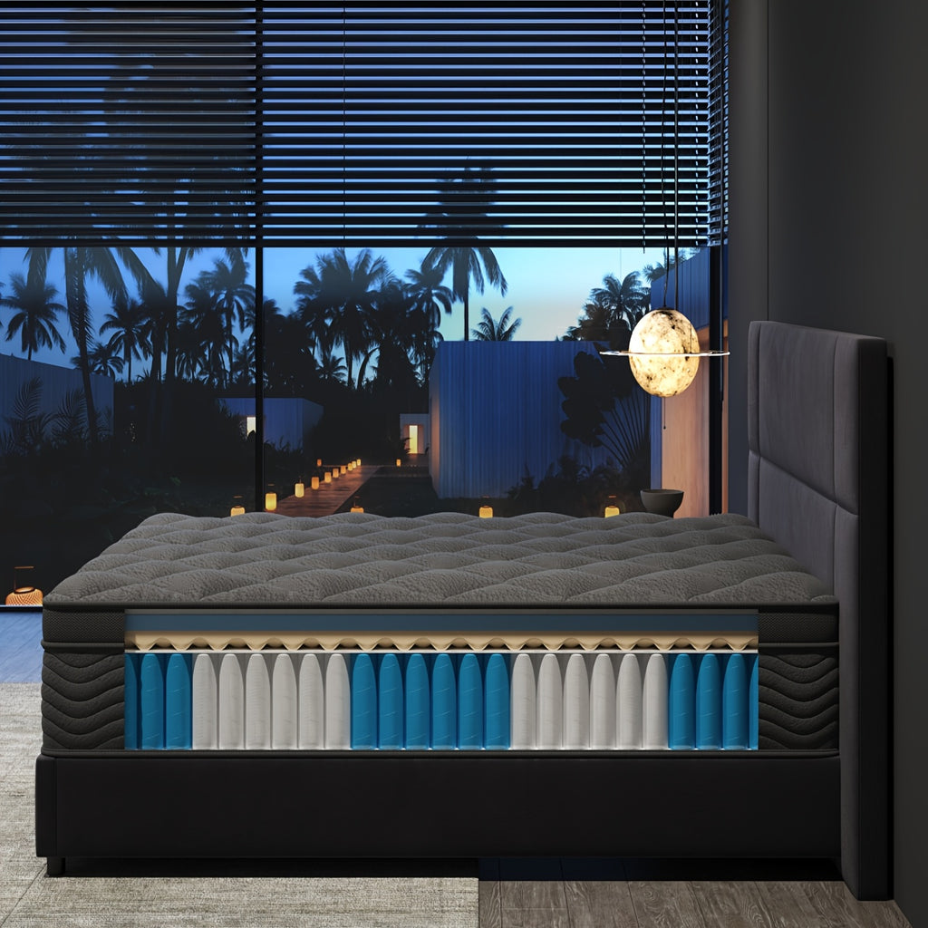 10\u002F12 Inch Mattress Full Queen Size Memory Foam - Ergonomic Design, Medium Firm Hybrid Mattress, Luxurious Comfort With Pocket Springs, Grey Quilted Cover, Colchones Para Cama