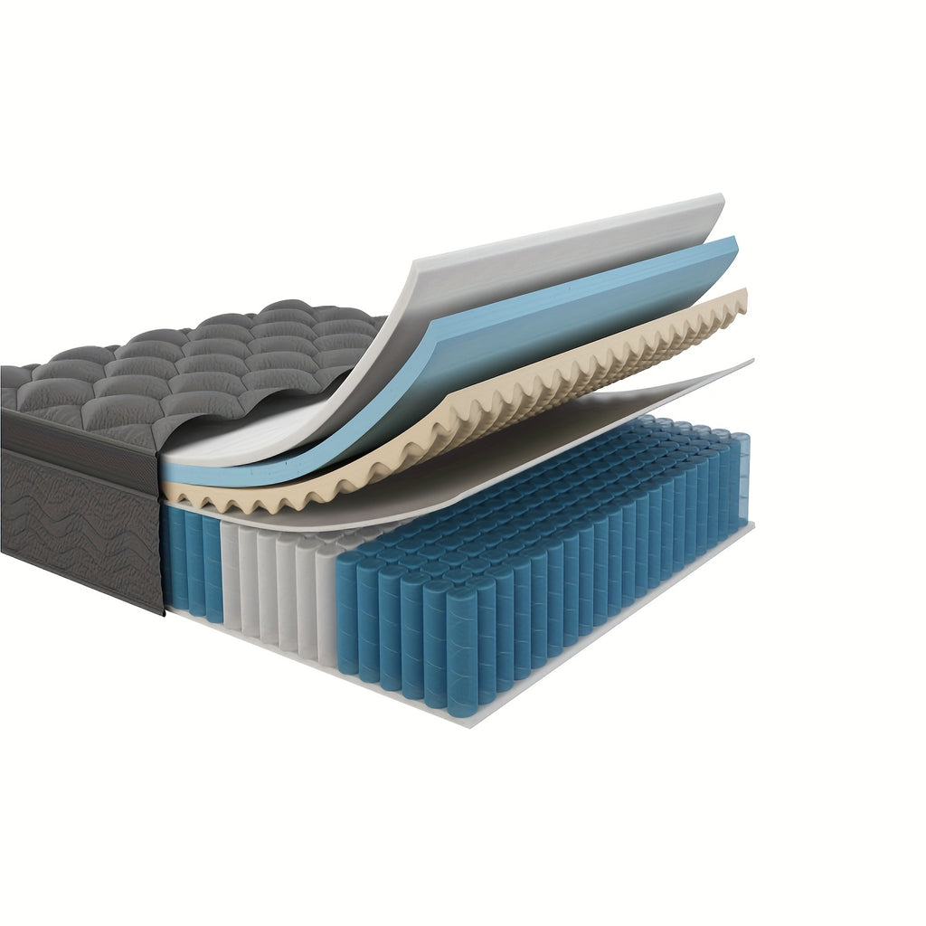 10\u002F12 Inch Mattress Full Queen Size Memory Foam - Ergonomic Design, Medium Firm Hybrid Mattress, Luxurious Comfort With Pocket Springs, Grey Quilted Cover, Colchones Para Cama