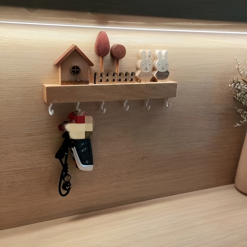 1pcs solid wood rabbit hook, solid wood key hook shelving, hanging key storage coat and hat hook