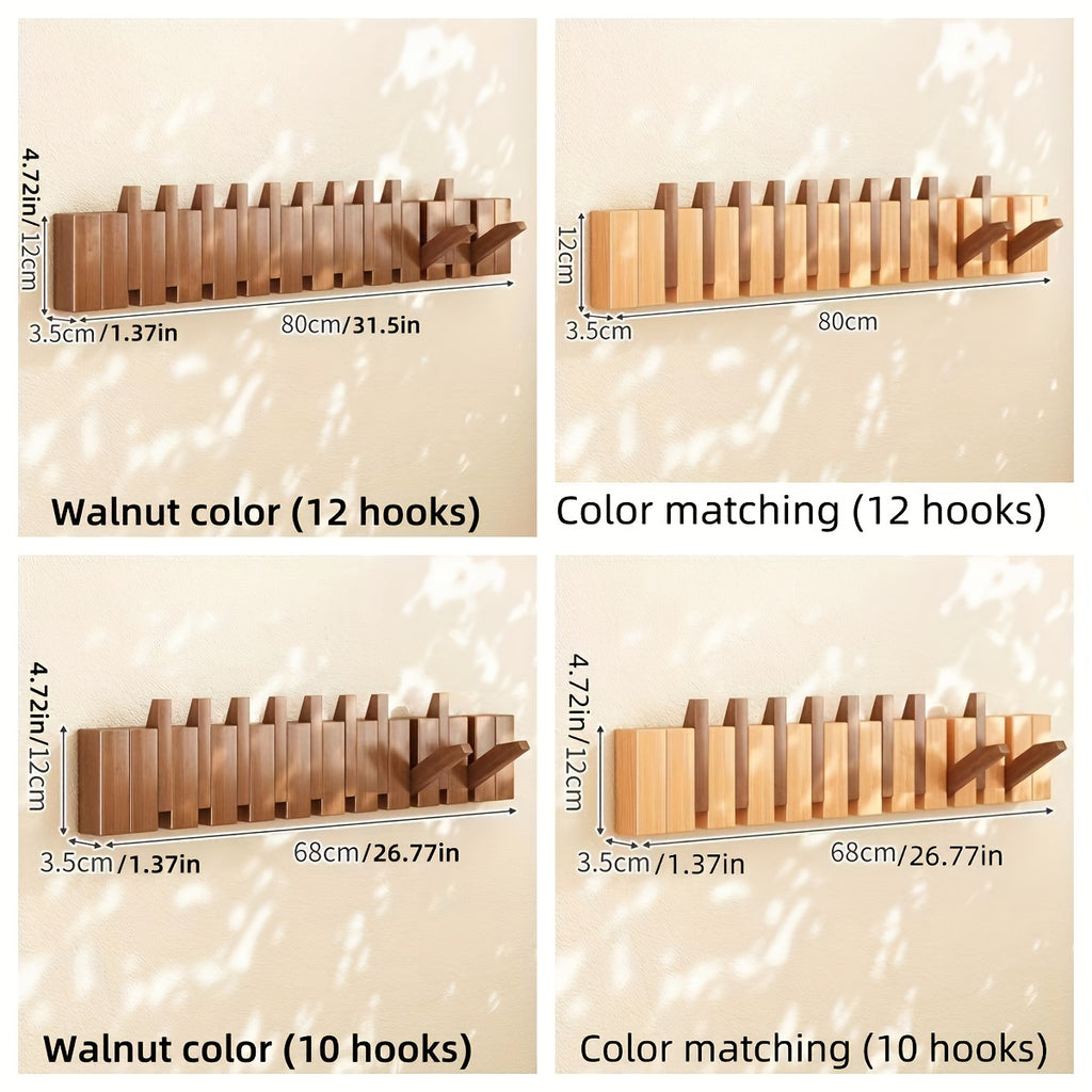 1pc Boho Style Wooden Piano Key Wall Rack, Easy Install Wall Mounted Coat Hook, Folding Hanging Storage Organizer for Bedroom, Entryway, Foyer, Mudroom - Aesthetic Room Decor