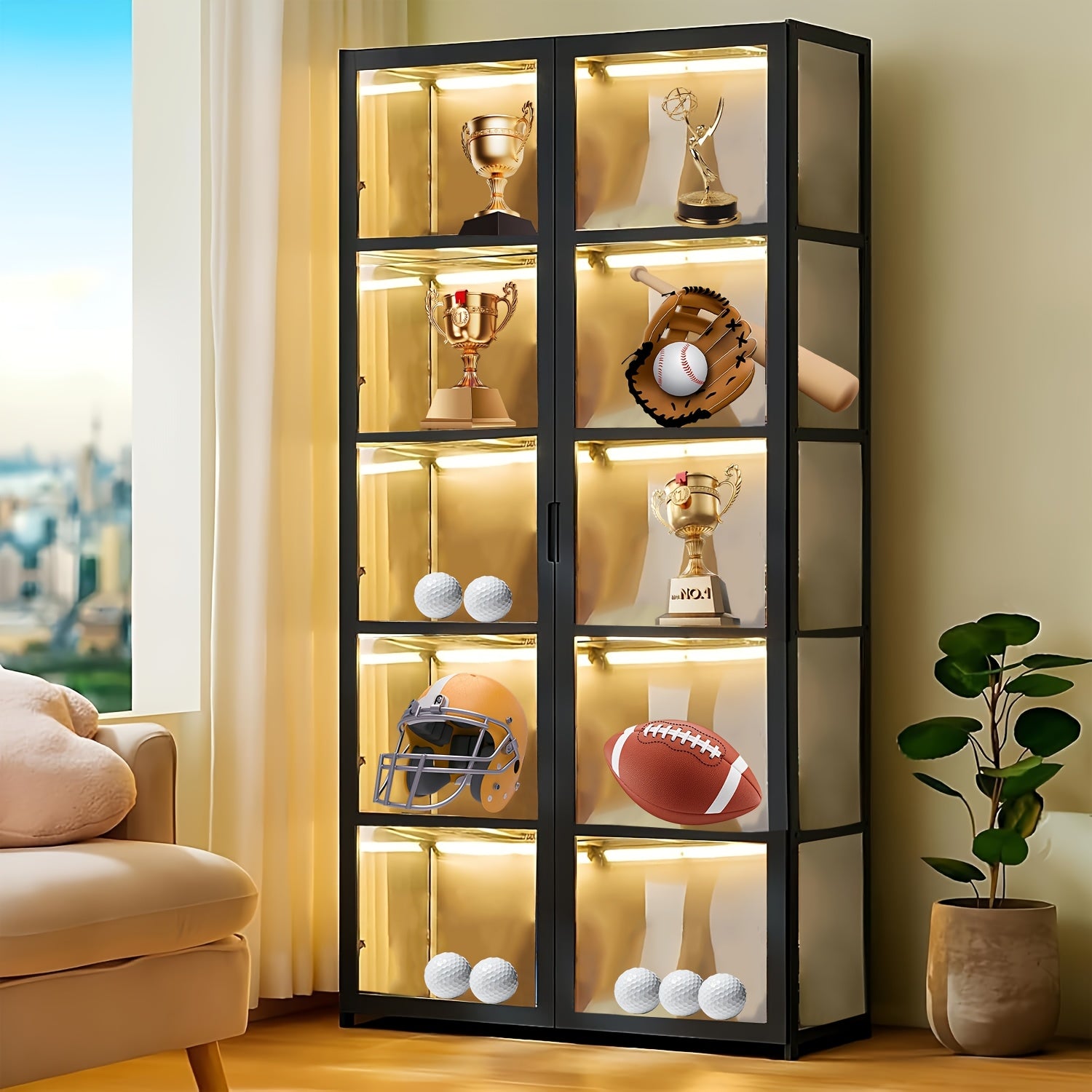 Display Cabinet 5-Tier Memorabilia Display Case - Versatile Organizer with Acrylic Glass Doors for Collectibles, Toy Organizers Rack, Books, And Kitchenware | Ideal Gift for Decor