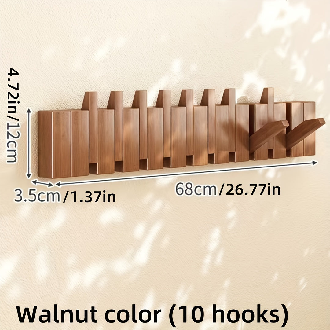 1pc Boho Style Wooden Piano Key Wall Rack, Easy Install Wall Mounted Coat Hook, Folding Hanging Storage Organizer for Bedroom, Entryway, Foyer, Mudroom - Aesthetic Room Decor