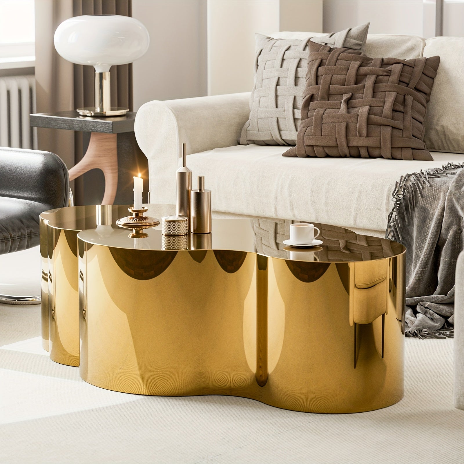 Modern Golden Stainless Coffee Table, Large Cloud Fashion Design Accent Table for Living Room Bedroom - Large\u002FSmall