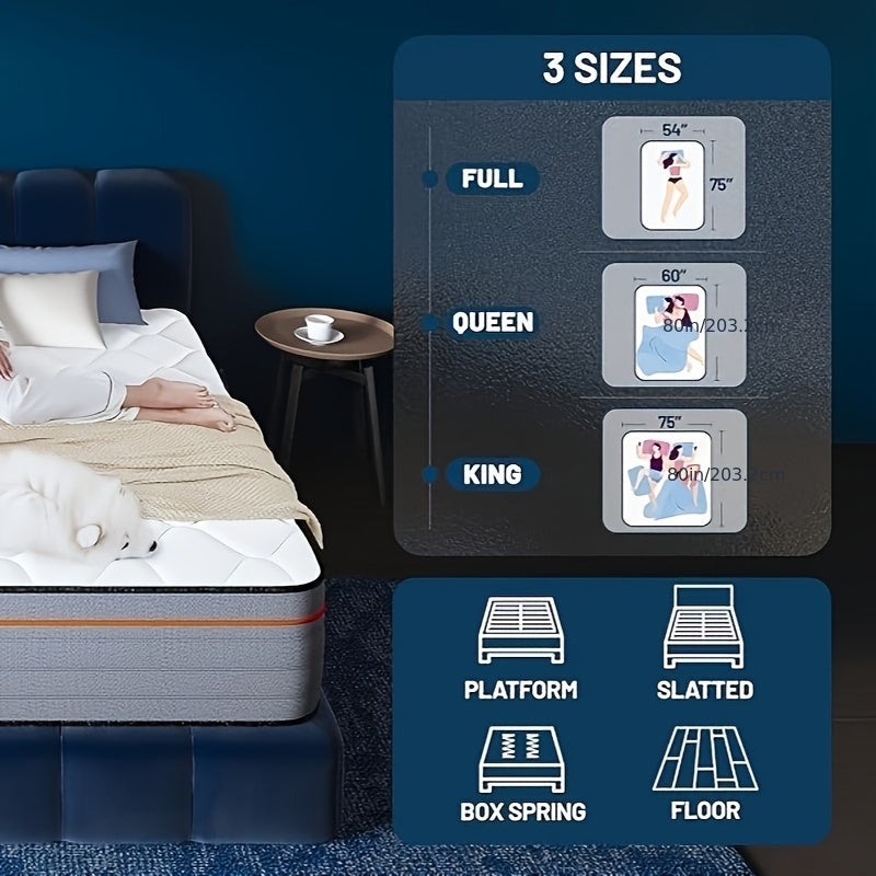 12 Inch Full\u002FQueen\u002FKing Mattress Hybrid Medium Firm Memory Foam Mattress with Innerspring, Reinforced Edge Support, Cooling Gel Pillow Top, Pressure Relief & Motion Isolation, Bed In A Box