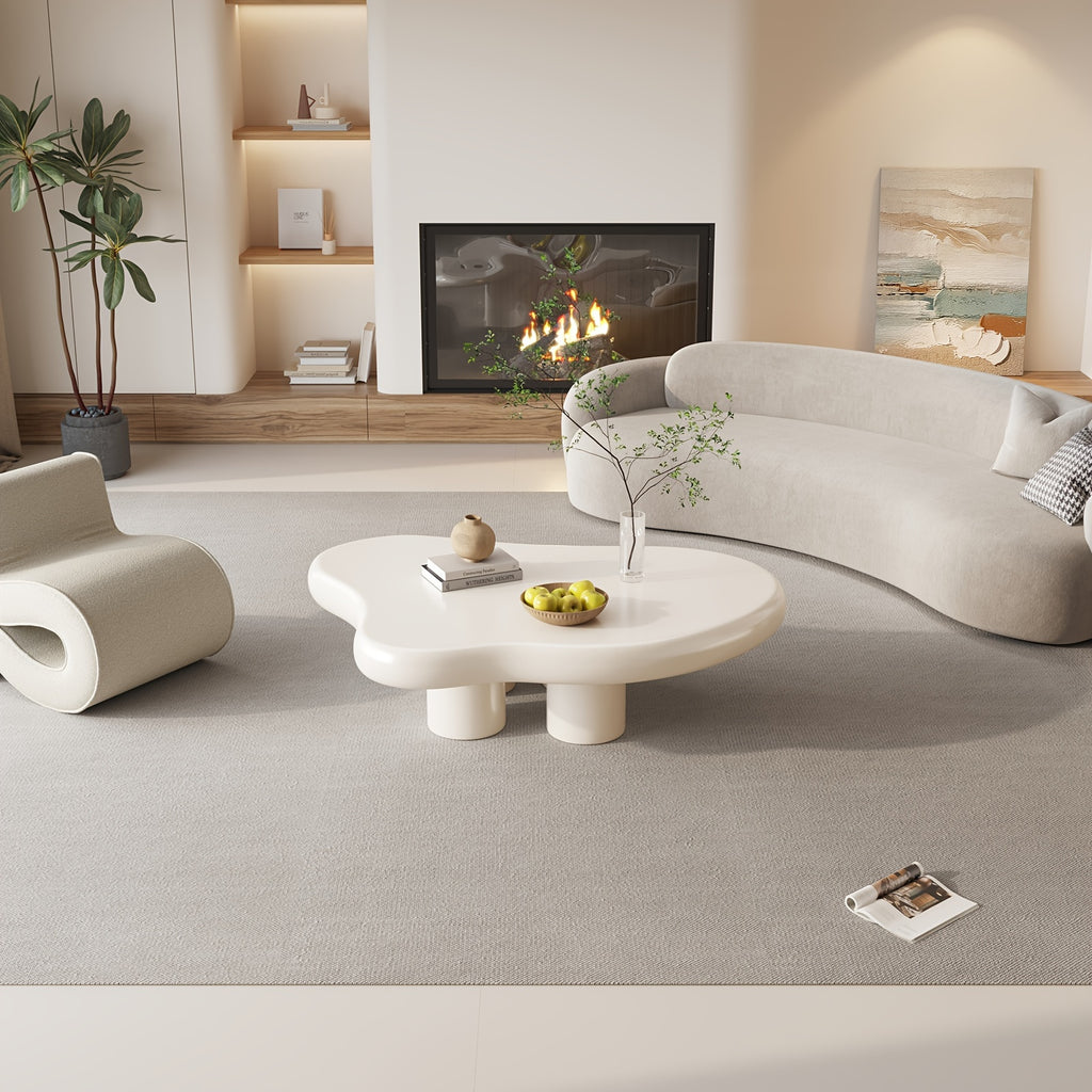 Modern White Cloud Tea Table - Unique Irregular Shape, 4-Leg Design for Living Room or Coffee Area, 35.82 Inches, Minimalist Style with Rounded Edges and Sleek Finish APPLE
