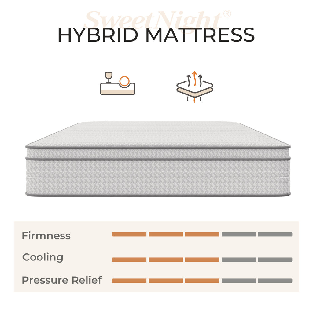 SweetNight 6\u002F8\u002F10\u002F12\u002F14 inch Memory Foam Hybrid Mattress With Pocket Springs, Twin Xl, Full, Queen, King, Sizes In A Box, Medium Firm, Mattresses For Support Comfort, Fiberglass-Free
