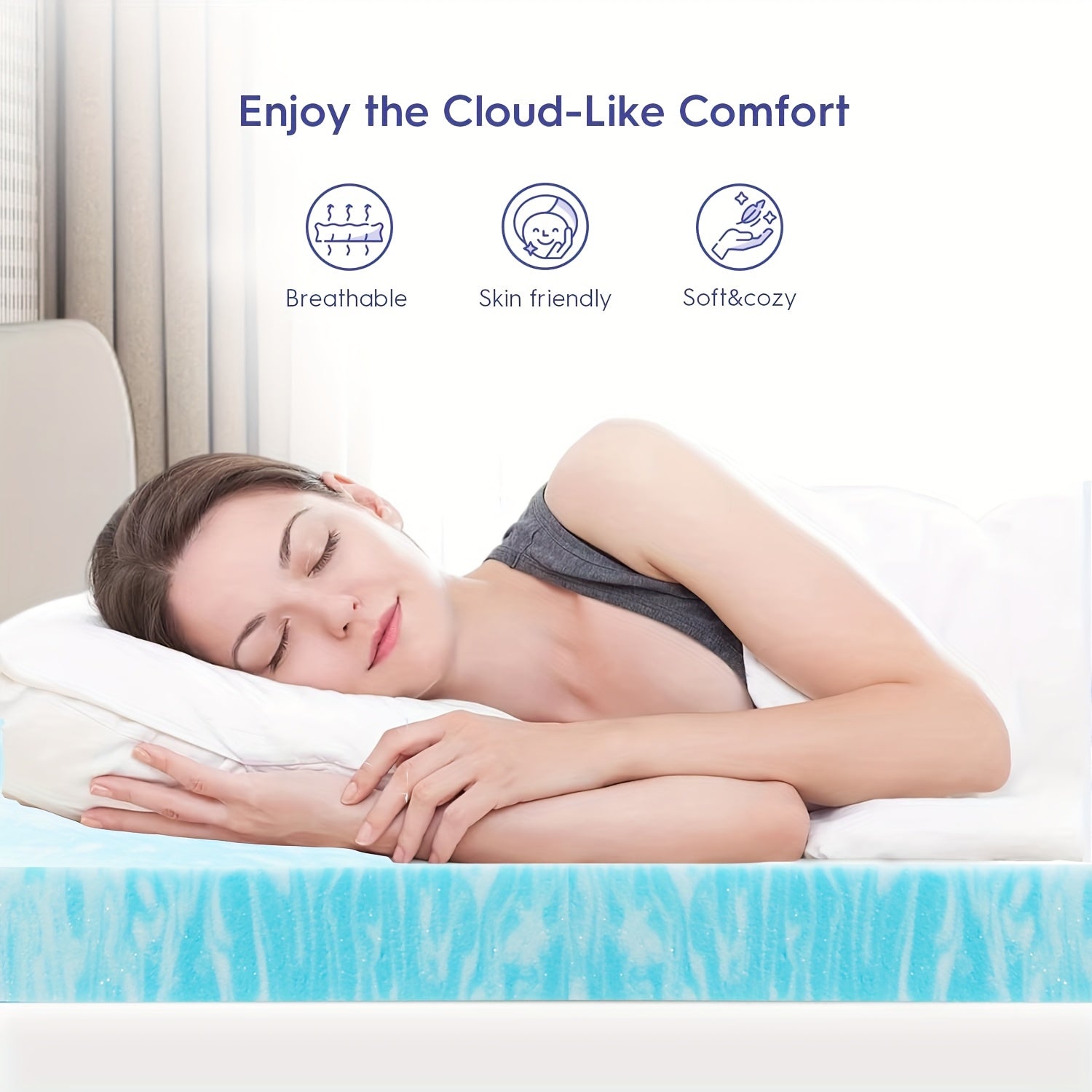 3 Inch Cooling Gel Memory Foam Mattress, Comfortable Ventilated, Stain Resistant, Breathable Gel Premium Memory Foam Mattress, Fits All Mattresses, Suitable for Student Dormitory\u002FApartment\u002FHome Bedroom, Best Gift