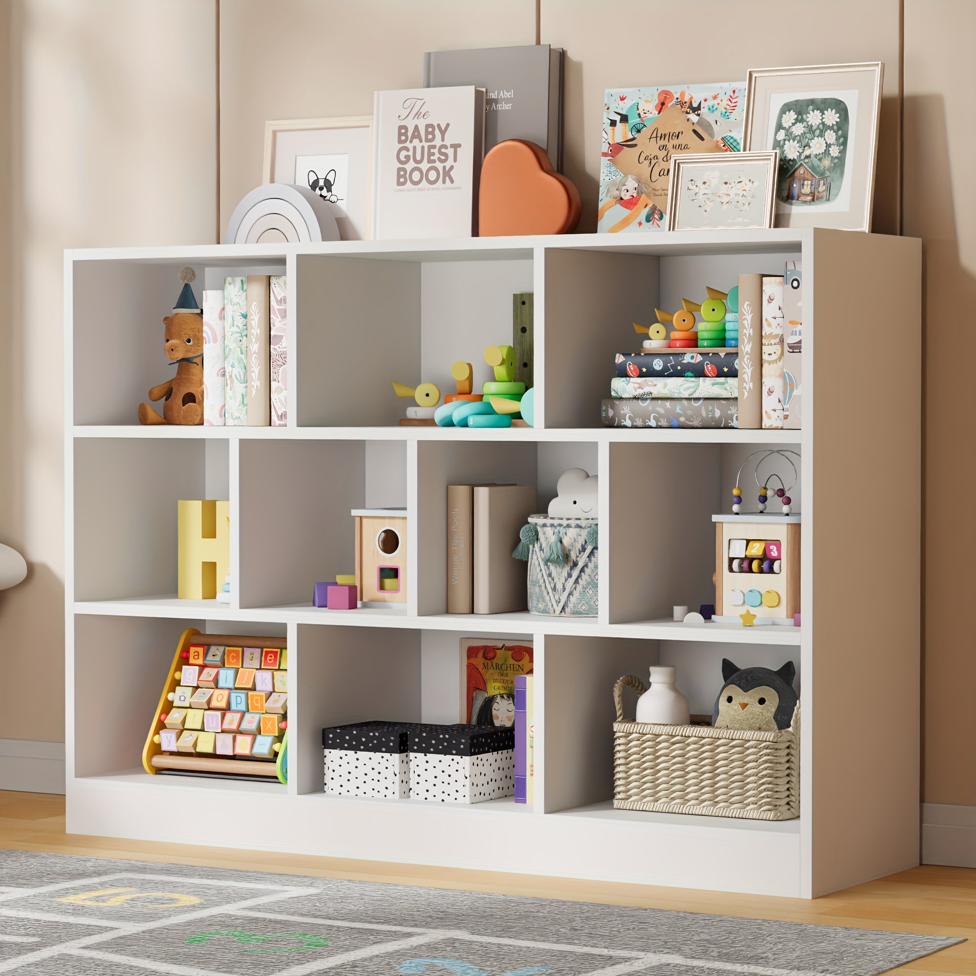 ClickClack Bookshelf, 3-Tier Open Shelf Bookcase, 10 Cube Storage Organizer with Anti-Tilt Device for Bedroom, Living Room