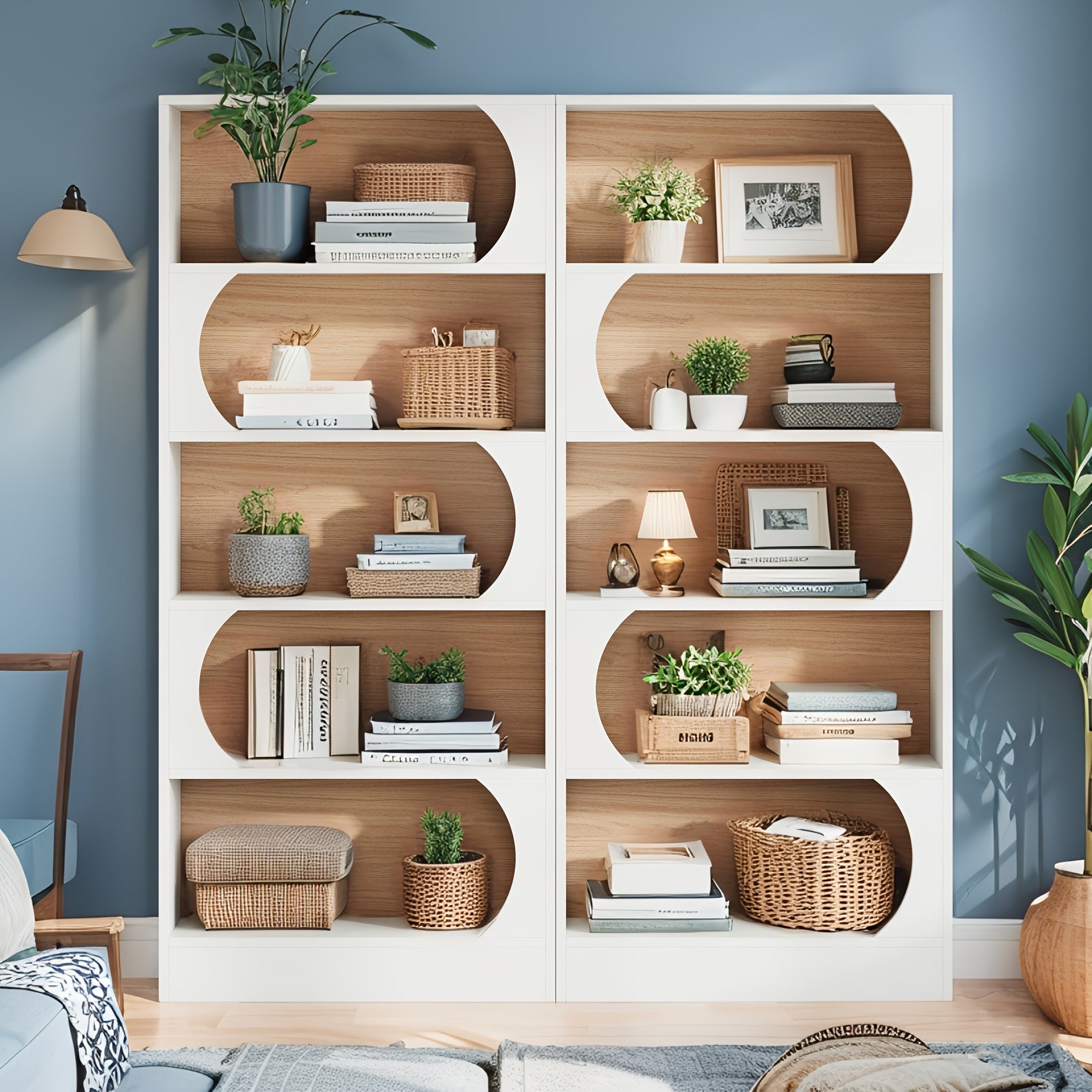 5 Tier Bookcase, Farmhouse Book Shelf with Storage, 70.87\