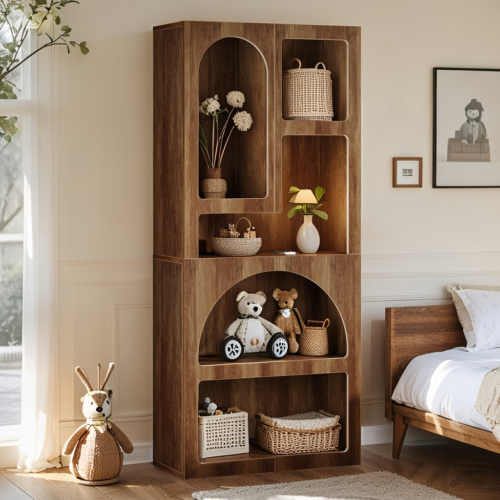 Tall Arched Bookshelf, 5 Tiers Arch Bookcase With Storage, Modern Farmhouse Book Shelf, Wood Bookshelf W\u002FOpen Display Shelves For Living Room, Office