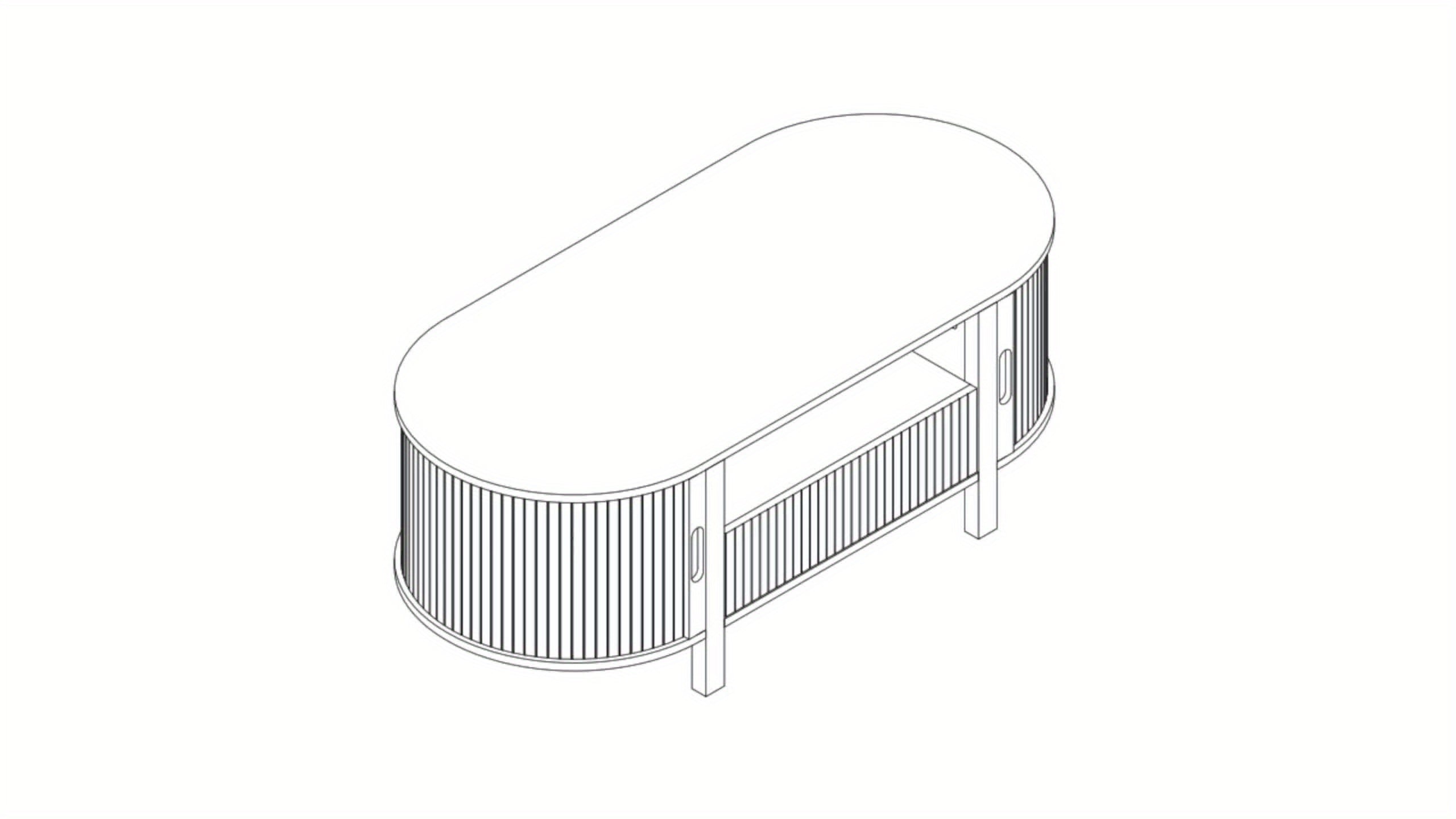 47.2 Inch Oval Coffee Table With Storage, Mid Century Modern Coffee Table With Drawer, Center Tables With Sliding Door And Wood Fluted Handle For Living Room, Walnut\u002FBlackNatural White