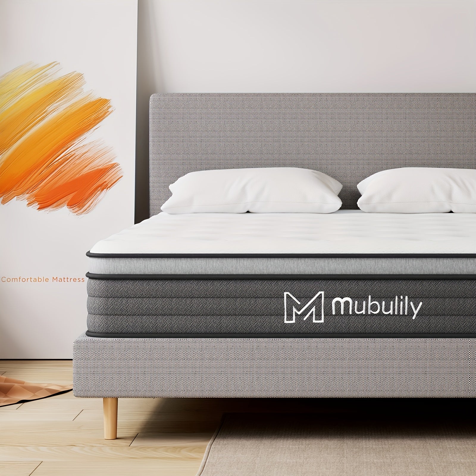 MUBULILY Hybrid Mattress in a Box with Memory Foam & Pocket Coils - Medium Firm, Motion Isolation, Hypoallergenic Polyester Cover, Knitted Design, No Power Needed, Easy Setup for Bedroom Furniture, Bedroom Furniture, Modern Bedroom, Durable Construction