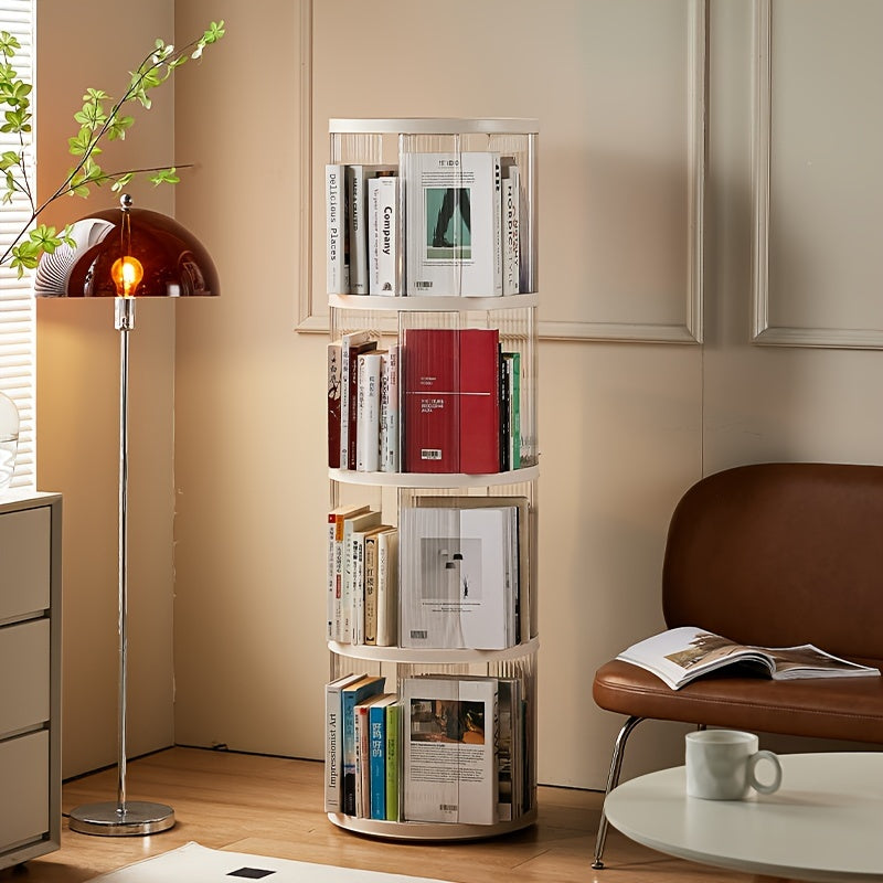 SYNCVIBE Rotating Bookshelf, Small Corner Bookshelf For Small Space, 360 Display 4 Tier Floor Standing Bookcase, Plastic Narrow Book Shelf Organizer For Bedroom, Living Room, White